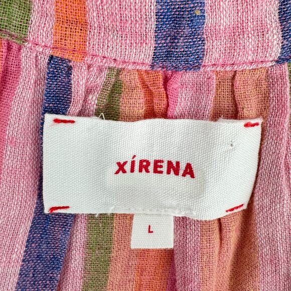 XíRENA Striped Pattern Short sleeves Split Neck Button‎ Front Kimber Top Size L - Picture 6 of 9